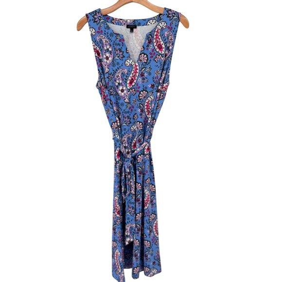 Talbots Effortless Jersey knit Tie Waist Midi Dress Seaside Paisley size large - Picture 2 of 13